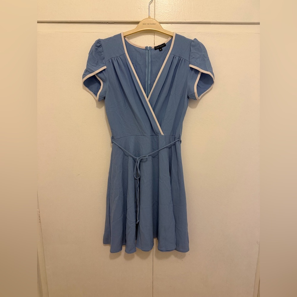 Smak Parlour Rockabilly Pinup Faux Wrap Baby Blue Pastel Retro Dress M Spring